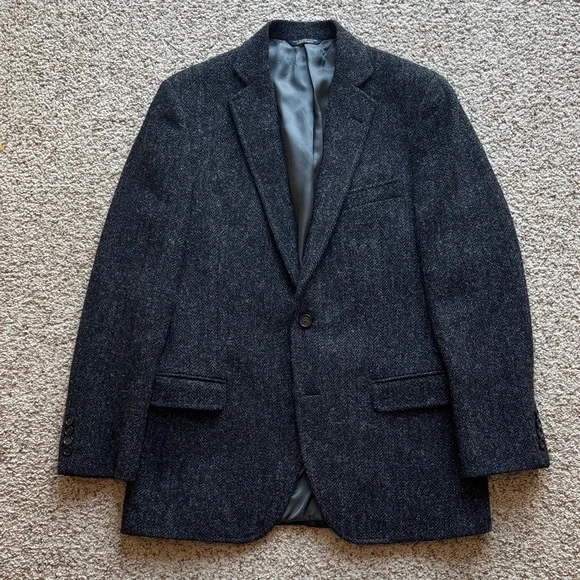 Brooks Brothers Charcoal 1818 Fitzgerald Harris Tweed Blazer Jacket 39 40 R - Picture 1 of 13